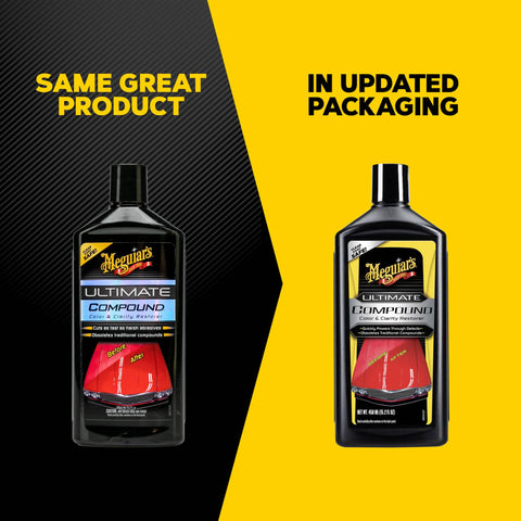 Ultimate Compound Pro Grade Car Scratch Remover For Paint Correction 15 oz, old and updated packaging comparison
