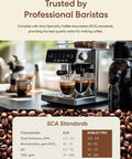 Heavy Duty Five Stage Reverse Osmosis System With Post Brew Coffee Mineral Boost For Kickin Smooth Specialty Sips And Bold Daily Grinds Rock Solid High Efficiency Water Filter displayed with coffee machine and SCA standards.