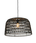 Boho Modern Hanging Rattan Pendant Light With Iron Frame And Natural Paper Wrap Charcoal Gray Woven Lamp In Black Finish