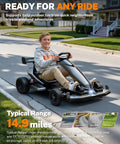 Boy riding Licensed McLaren 48V Go Kart For Ages 14 And Up Dual 750W Brushless Motors Up To 15 MPH Pro Grade Drift Tires on street