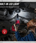 Mechanic using Brushless Half Inch Cordless Impact Wrench 20V with built-in LED light under vehicle