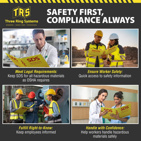 Workers using OSHA Compliant SDS Binder 2 Inch Heavy Duty MSDS Binder Bilingual English Spanish Holds 400 Sheets