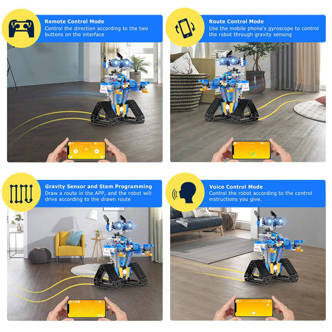 Epic Robot Building Kit For Kids Aged Eight To Sixteen With App Or Remote Control Programmable STEM Toys, four modes displayed