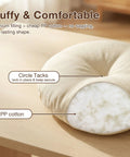 Beige Bistro Chair Cushions Set Of 2, 15 Inch Round Tufted Seat Pads With Ties, Ultra Thick 4 Inch Cushions, showing fluffy filling and circle tacks.