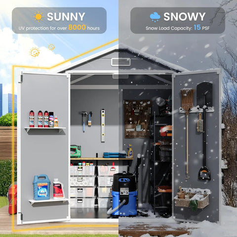 Lockable Plastic Garden Shed With Floor For Backyard Storage No Fuss Weatherproof Resin Tool Shed For Lawn Patio And Bike