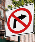 Large No Right Turn Sign 18 x 18 Inches High Visibility Reflective Aluminum Engineered Grade Safety Sign For Night Driving And Daytime Traffic In Streets Parking Lots And Work Zones, mounted outdoors