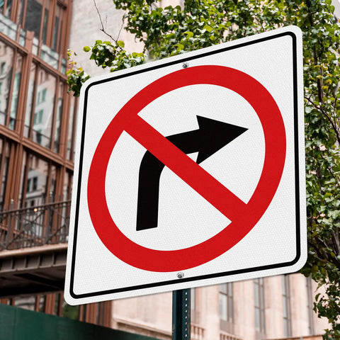 Large No Right Turn Sign 18 x 18 Inches High Visibility Reflective Aluminum Engineered Grade Safety Sign For Night Driving And Daytime Traffic In Streets Parking Lots And Work Zones, mounted outdoors