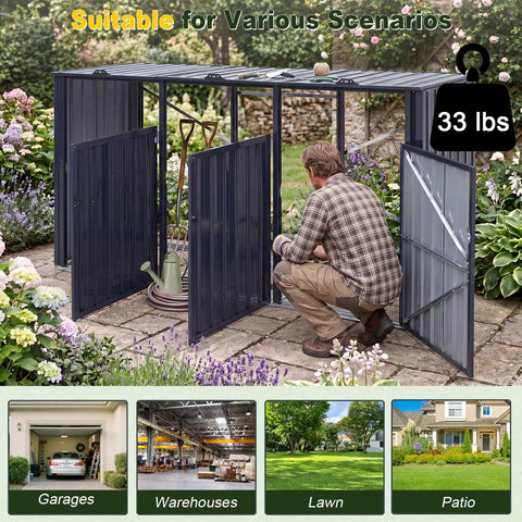 Heavy Duty Outdoor Trash Can Storage Shed For Three Bins With Flip Up Lids And Lockable Doors Galvanized Steel Utility Enclosure