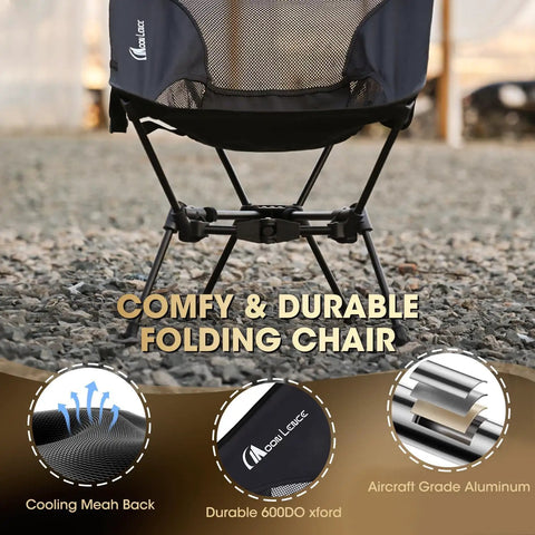 Ultralight Folding Camping Chair For Backpacking And Hiking, Compact Portable Aluminum 7075 Frame, mesh back close-up.