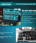 Blow-molded case of All In One Three Eighth Inch Socket Set 90 Piece SAE And Metric Impact Set with deep and shallow sockets