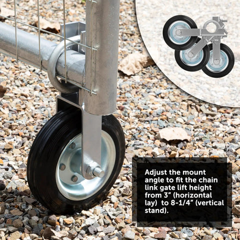 Heavy Duty 6 Inch Gate Wheel Caster For Smooth Glide On Metal Swing Gates Fits 1 5/8 To 2 Inch Frames, adjustable mount angle.