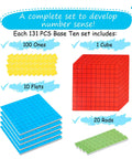 Magnetic Base Ten Blocks For Math, Jumbo 131 Piece Set with Place Value Blocks, Base Ten Manipulatives for K 3, Counting Blocks, Math Cubes and Counters for Kids, Kid Friendly Kindergarten Through Third Grade Classroom Learning