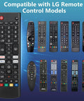 Universal Replacement Remote For Smart TVs Compatible With OLED And QNED Mini LED Series Including UP70 UP75 UP76 UP80 UP87 Pack Of 2 No Fuss Setup No Programming Required Durable Build, showing multiple LG remote models.