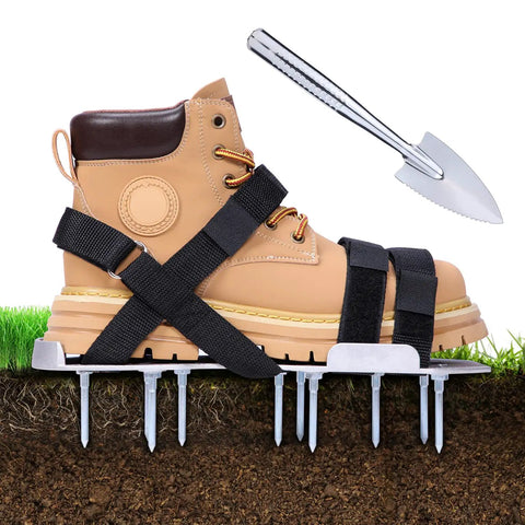 Aluminum Lawn Aerator Shoes With 2.2 Inch Spikes For Deep Core Aeration, Tough Metal Spiked Sandals, Adjustable Fit, Easy Install