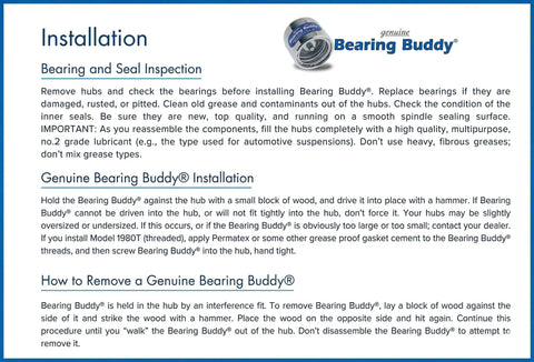Installation guide for Chrome Beefed Up Trailer Bearing Dust Cap Protectors 1.980 Inch Diameter Bearing Buddies for Trailers