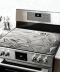 Anti Slip Electric Stove Top Cover 28 By 20 Inches Heat Resistant Glass Stove Top Protector Floral Pattern Silver Finish