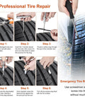 Step-by-step guide using Heavy Duty Tire Repair Kit With Screw Plugs And T Handle on tire puncture, featuring screwdriver usage.