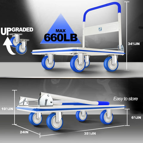 No Sweat Foldable Push Cart Dolly Rocking A Solid 660 Pound Load Rating For Smooth Moving Hauls And Super Compact Portable Trunk Storage In Vivid Blue