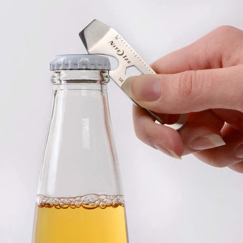 Silver Carabiner Key Clip One And Eleven Sixteenth Inch for Everyday Carry Keychain Multi Tool opening a bottle cap
