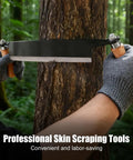 10 Inch Draw Knife With Curved Blade Debarking Tool Grippy Ergonomic Handle For Quick Bark Removal in use on tree