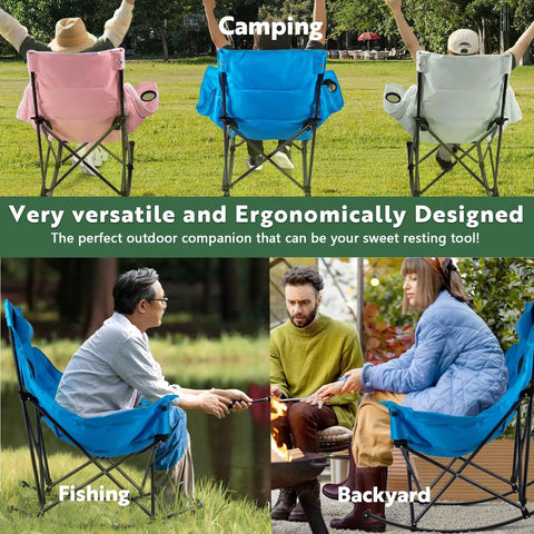 Oversized Rocking Camping Chair With Luxury Padded Recliner For All Day Comfort Heavy Duty Folding Lawn Chair in various outdoor settings