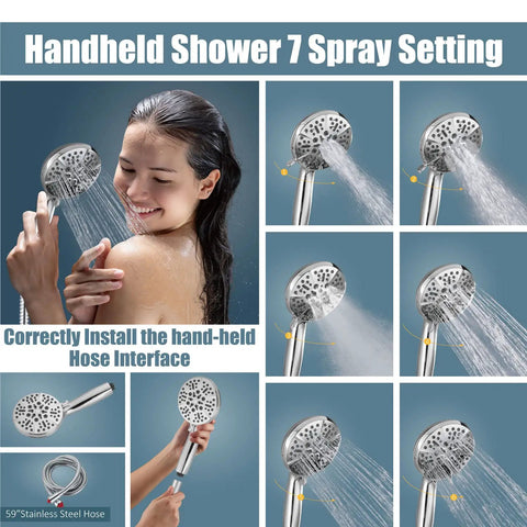 Retrofit Shower System With 6 Function Handheld Sprayer And 8 Inch Rain Shower Head, Adjustable Slide Bar, Wall Mount Faucet Combo, Polished Chrome