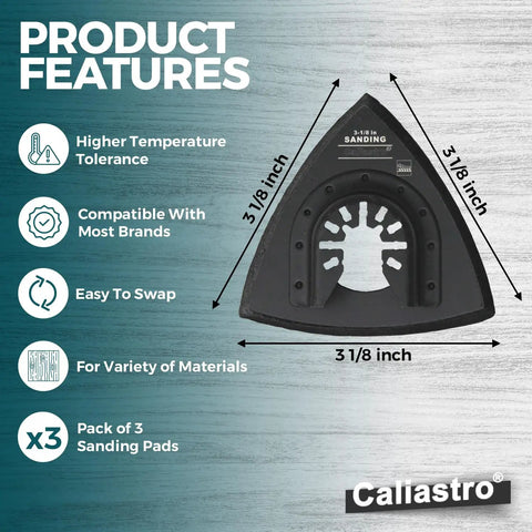 Triangle Sanding Pads For Oscillating Multitool With Universal Quick Release Pro Diy Friendly Three Pack Of Three And One Eighth Inch Sander Pads For Hook And Loop Sandpaper Fits Most Quick Release Tools product features