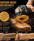 Three Piece Wood Carving Disc Kit For Angle Grinders Four Inch And Four Point Five Inch Tungsten Carbide Cutting Wheels in action