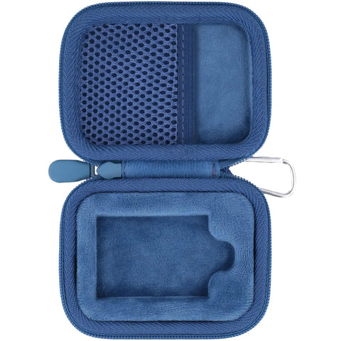 Open blue protective case with inner tray for Crucial X10 X9 X9 Pro X10 Pro SSD; mesh organizer visible; case only.