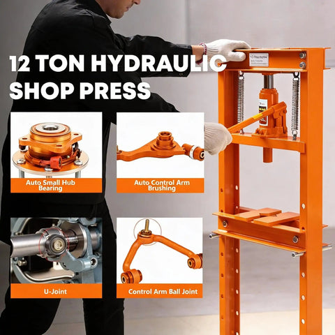 12 Ton Hydraulic Shop Press Built Tough Heavy Duty H Frame Floor Press With Movable Plates And 5 Hole Adjustable Throat