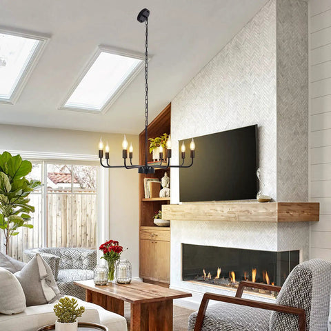 Living room with Matte Black Chandelier For Dining Room Living Room Foyer And Kitchen Island With 8 Lights Modern Farmhouse Rustic Industrial Pendant Light Fixture For Ceiling Mount Dope Vibe That Slaps.