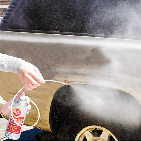 Undercoating Protection Aerosol Spray Kit 3 Pack 11.75 Oz Each With Extension Wand Rust Inhibitor And Anti Corrosion Lubricant For Cars Trucks And Metal Surfaces Non Tacky Formula applied to truck underbody
