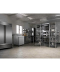 Heavy Duty Commercial Refrigerator With Adjustable Wire Shelves And Digital Led Display 48 Cubic Feet in a stainless steel kitchen.