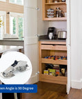 Hidden Soft Close Surface Mount 90 Degree Spring Hinges For Frameless Cabinets installed on a white kitchen cupboard door