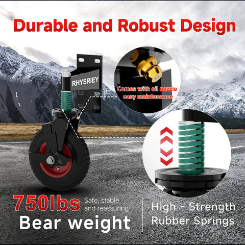 8 Inch Heavy Duty Gate Wheel With Brake For Wooden Gates And Metal Tube Gates, Spring Loaded 750Lbs Capacity, outdoor view