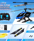 Rugged 2.4G RC Helicopter With LED Lights For Indoor And Outdoor Flight set, showing accessories and remote control, Vigilante Style.