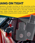 Close-up of Off Road Light Bar Mounts for ATV UTV 360 Degree Rotating Clamp Kits with locking stud on red bar
