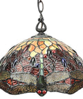 Stained Glass Pendant Light With Red Dragonfly Jewels, 14 Inch Wide Old School Vintage Look For Dining Room Kitchen Living Room