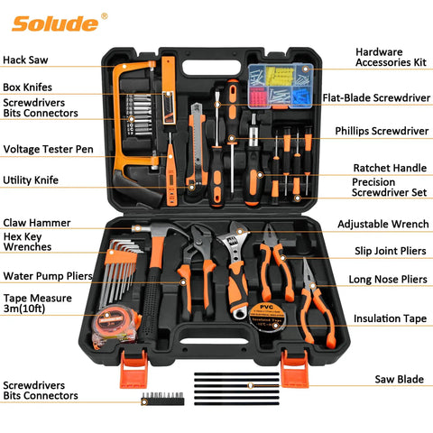 148-Piece Home Repair Tool Kit With Case For DIY Projects, Dorm Essentials, and Everyday Home Maintenance, shown open