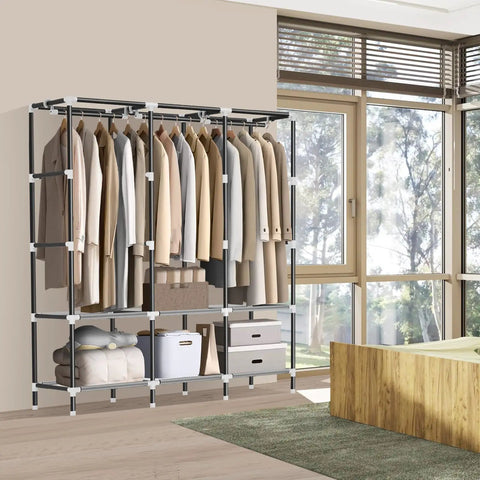 Built Tough Portable Wardrobe Closet For Bedroom With 19mm Steel Pipe Frame, Black And Sturdy Organizer fully assembled by window