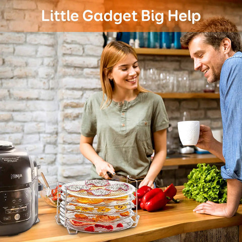 People in kitchen with Ninja Foodi and Stainless Steel Dehydrator Rack For Ninja Foodi 6.5 Qt, 8.5 Inch Fit, Five Stackable Layers