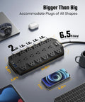 Heavy Duty Surge Protector Power Strip With 18 AC Outlets And 4 USB Ports 2 USB A 2 USB C 1875W 15A 2100J 6.5ft Flat Plug Wall Mount Holes Space Saving Extension Cord For Home Office Gaming Room Dorm, black, 11.8in x 5.2in