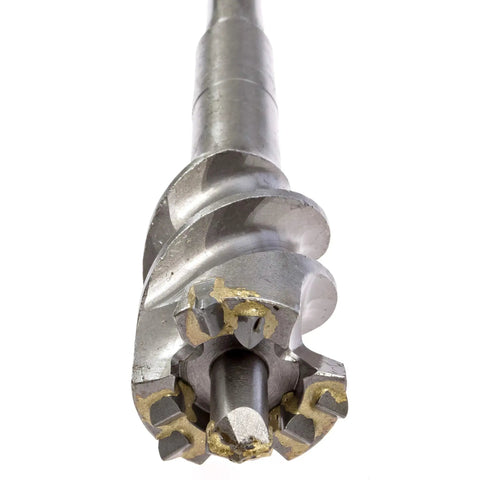 Close-up of 1-3/4 Inch Carbide Tipped SDS Max Drill Bit With 9 Hardened Teeth, 20 Inch Deep Drilling And 24 Inch Overall Length