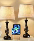 Table Lamps Set Of 2 With Touch Control And USB Ports, 3 Way Dimmable Bedside Lamps, Black Finish, Modern Nightstand Lighting