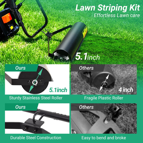 Dope Lawn Striper Kit For Push Mowers With Heavy Duty Stainless Steel Roller Universal DIY Striper shown with features