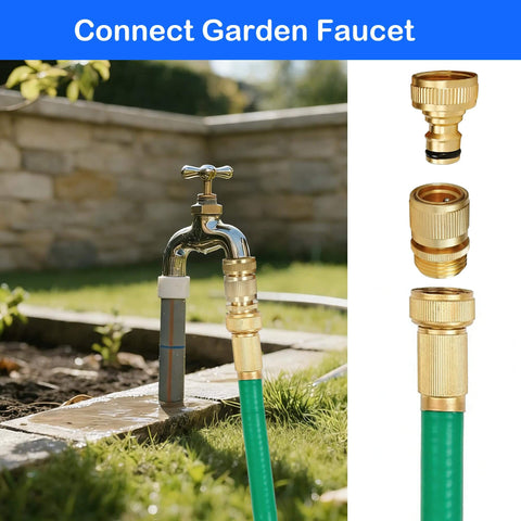Solid Brass Garden Hose Quick Connect Set Three Quarter Inch GHT Thread No Leak Male And Female Connectors