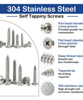 600-Piece Stainless Steel Wood Screws Set With 18 Sizes From 4 To 12, 3/8 Inch To 1-1/2 Inch, Phillips Pan And Flat Heads, Self-Tapping Coarse Threads, assorted 304 stainless steel wood screws