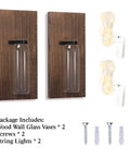 Game Changer Rustic Two Pack Wood Glass Wall Sconces Paired With Warm Twinkle Lights Smooth Farmhouse Indoor Planters For Living Room Walls Hanging Vase To Show Off Herbs And Trailing Greens, wood sconces with glass vases and lights.