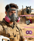 Man wearing All Day Comfort Full Face Respirator Mask With Reusable Dual Filter System For Heavy Dust, Gas, And Vapor Protection