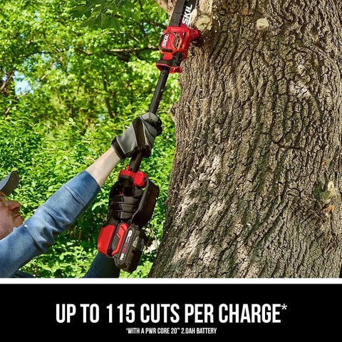 Cordless Brushless 20V 6-Inch Telescoping Chainsaw Kit With 2.0Ah Battery And Charger in use on tree limb